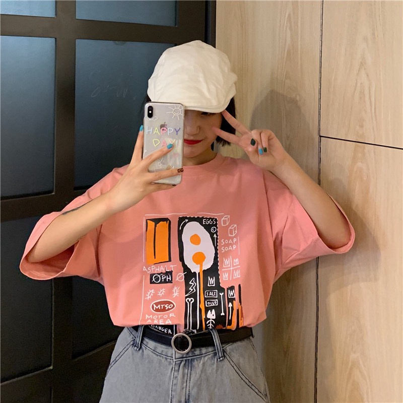 Áo Thun In Xương Cá 2 Màu Xám, Hồng - Áo thun tay lỡ form rộng Unisex 38-65kg Nam Nữ  [VIDEO+ẢNH THẬT]