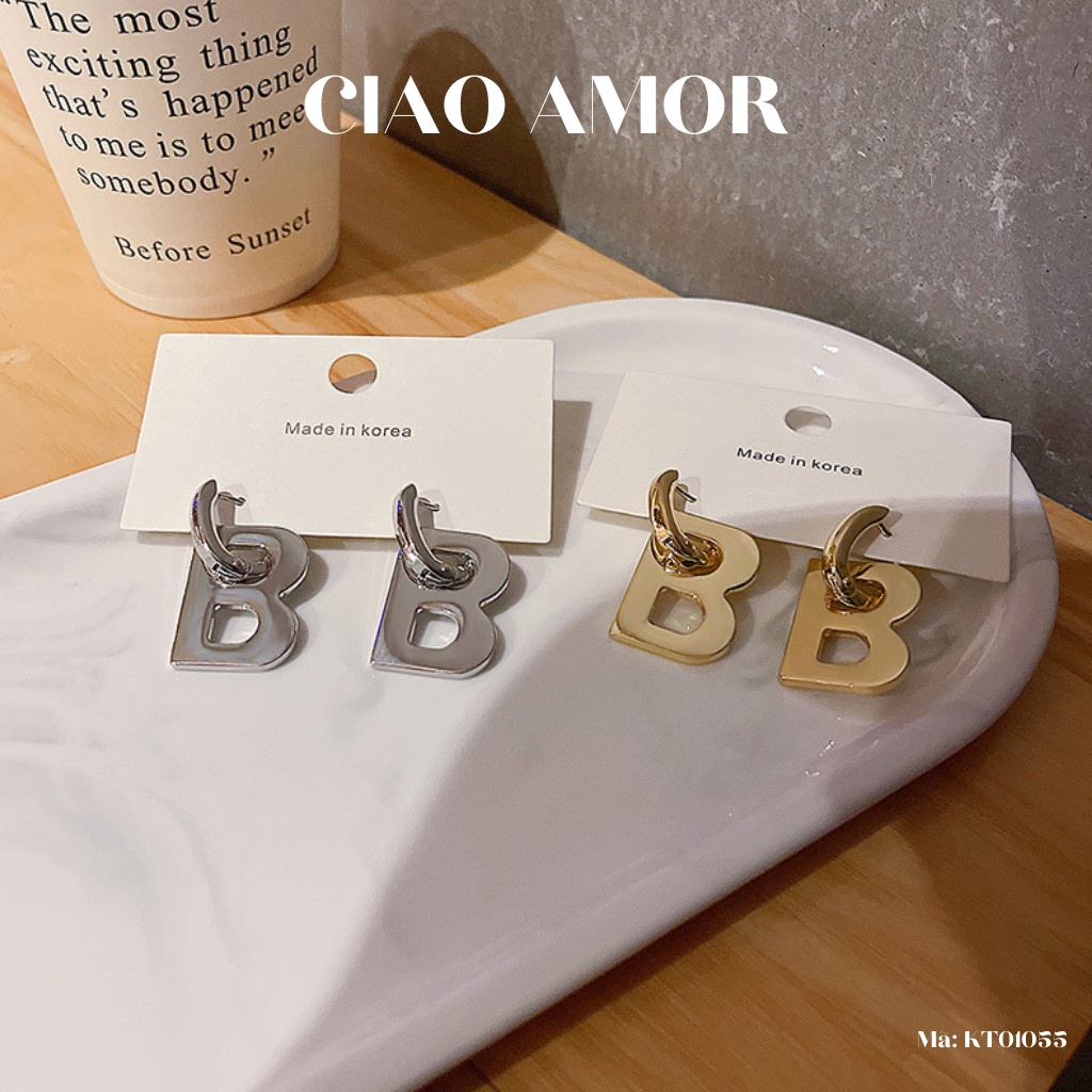 Khuyên tai nữ, Bông tai cá tính chữ B sang chảnh Trang sức Ciao Amor - KT0155