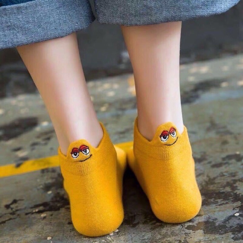 Tất vớ cổ ngắn nữ thêu sau gót phong cách Hàn Quốc