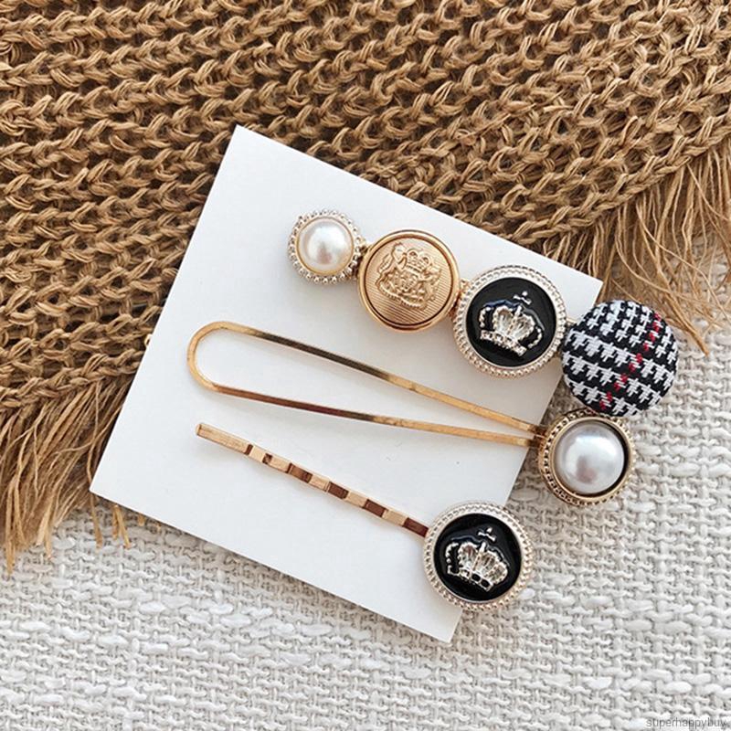 Set 3 kẹp tóc đính ngọc trai phong cách Hàn Quốc thanh lịch dành cho nữ