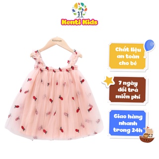 Đầm công chúa 2 dây kenti kids thiết kế voan họa tiết dứa thoáng mát cho bé gái