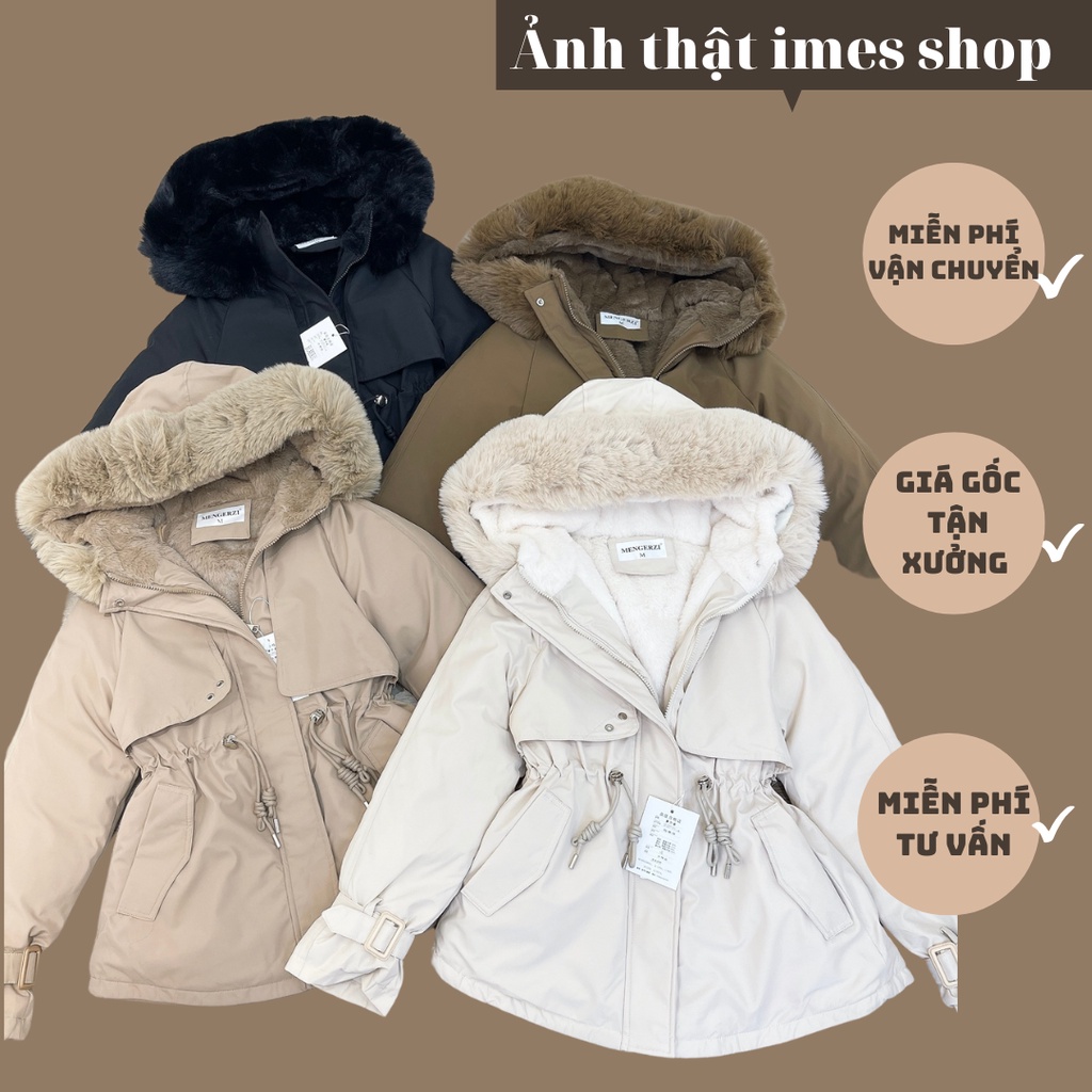 Áo khoác Parka mũ lông nhung lót lông điểm nhấn cài tay 918 1748 imes shop