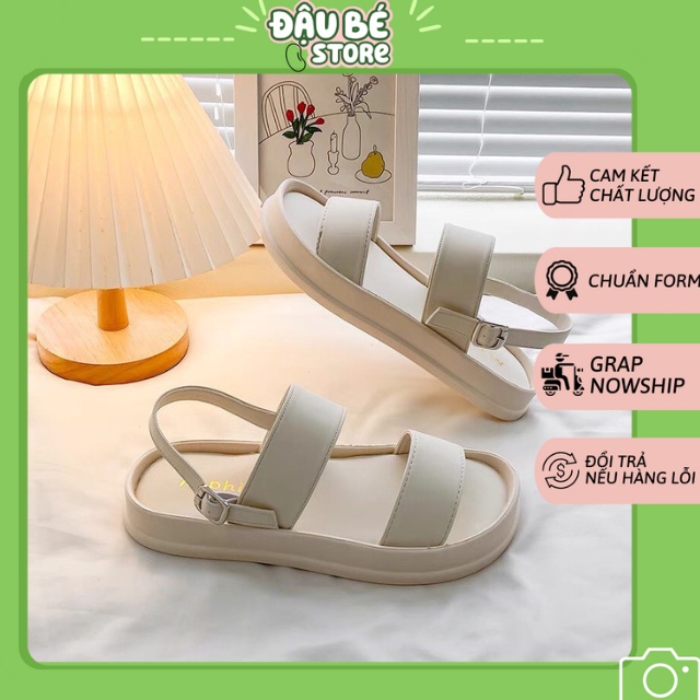Sandal Nữ Quai Ngang Đế Bằng Màu Trơn Thời Trang Hàn Quốc - Dép Xăng Đan Quai Hậu Nữ Đẹp Da Pu Đế 3 Phân - DAUBE - D029