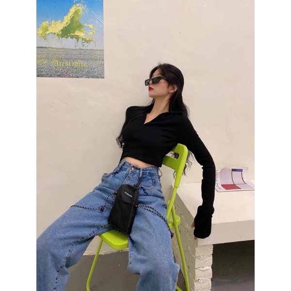 Áo body gân croptop khoá kéo trendy 2022