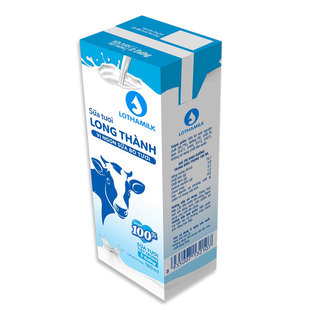 Sữa tươi tiệt trùng Lothamilk ít đường ( Lốc 4 hộp × 180ml )