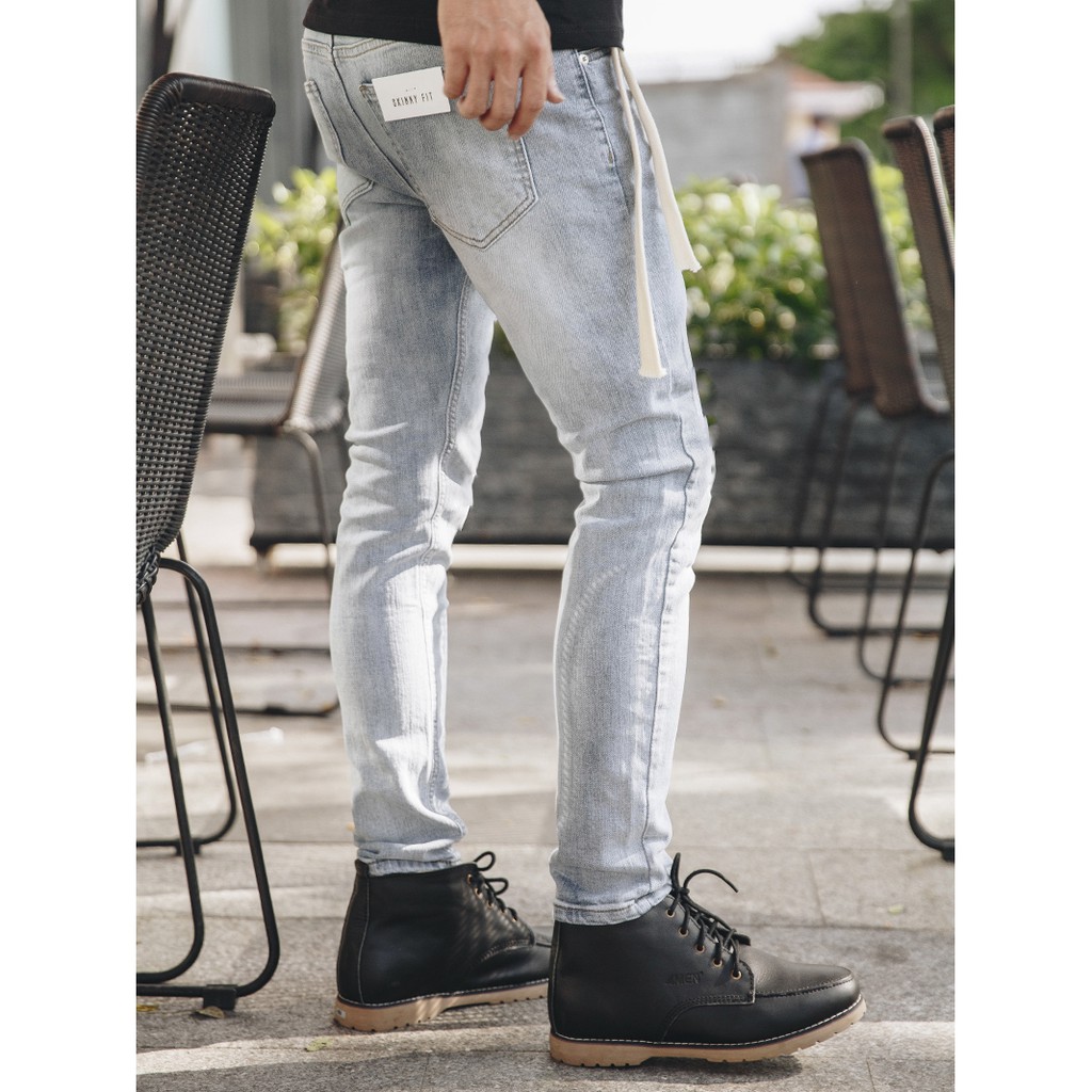 Quần Jean Nam Bạc Chất Co Giãn Nhẹ Ống Côn Ôm Dáng