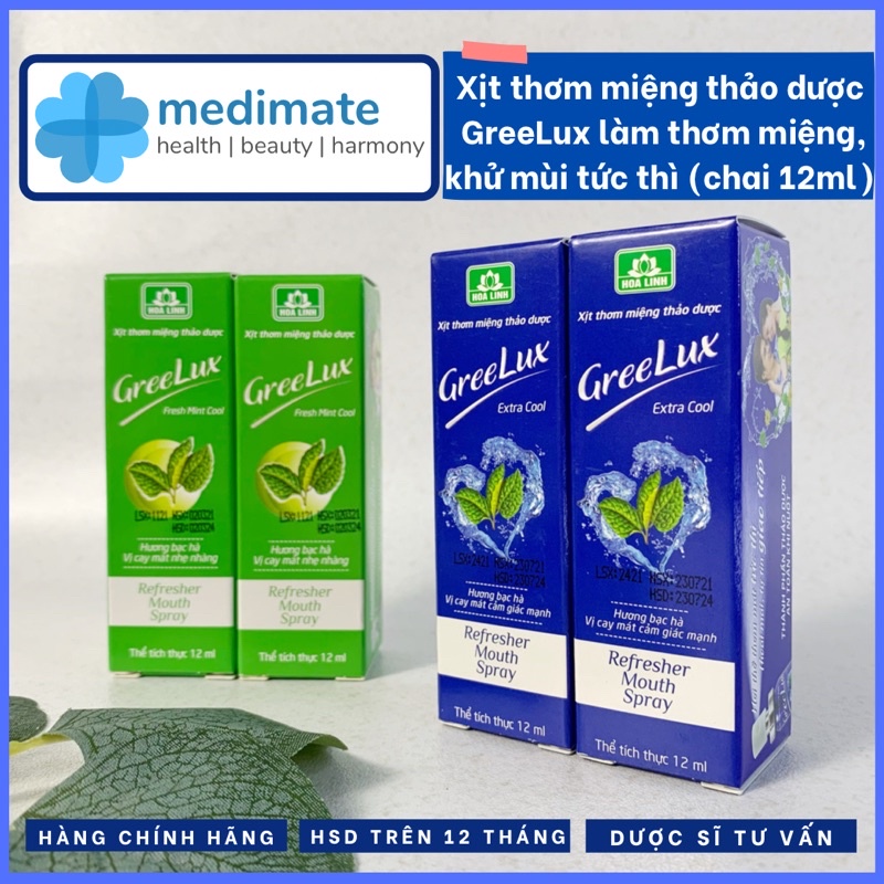 Xịt thơm miệng thảo dược GreeLux thơm miệng tức thì, chăm sóc răng miệng (chai 12ml)