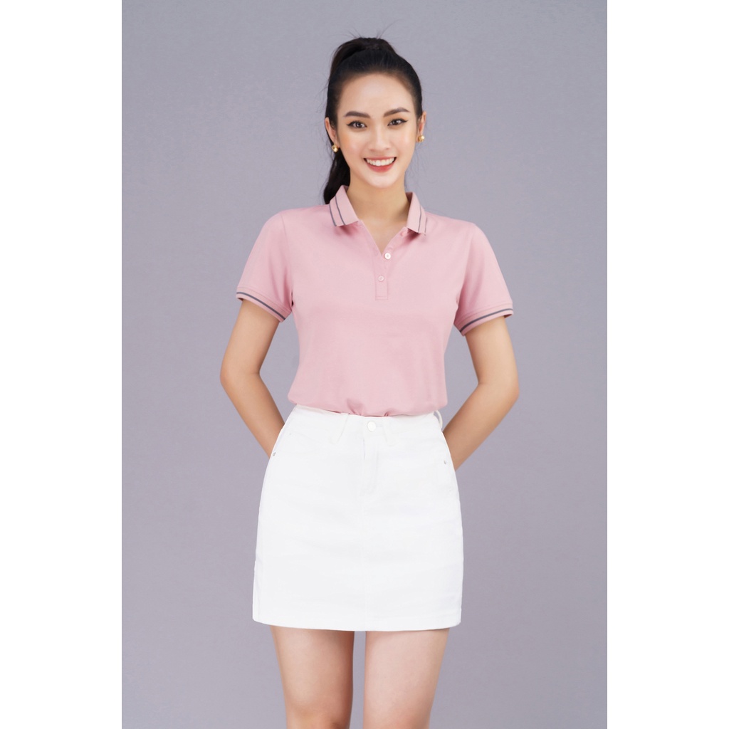 Áo Polo nữ LUPERI LFPL 1074 Mắt chim cotton cao cấp phối kẻ Trẻ trung, Thoáng mát, Năng động, Độ bền cực cao