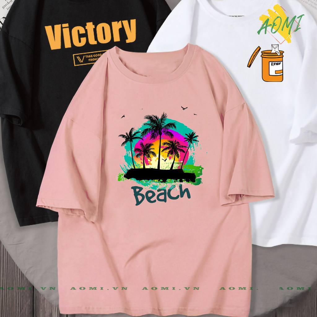 ÁO THUN UNISEX AOMI BEACH HOT ĐI BIỂN PHÔNG NAM NỮ GIA ĐÌNH CẶP ĐÔI CÓ SIZE TRẺ EM AOMIVN