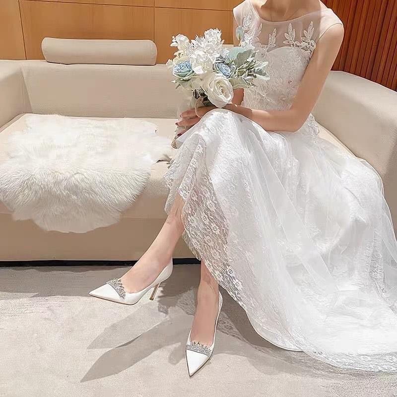 [ HÌNH THẬT ] CAO GÓT MŨI NHỌN PHỐI ĐÁ -- FULLBOX