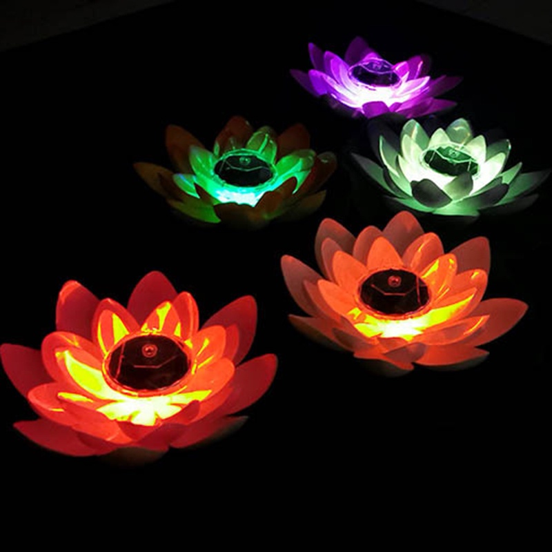 Đèn Led Nổi Hình Hoa Sen Bằng Năng Lượng Mặt Trời Trang Trí Hồ Bơi / Sân Vườn