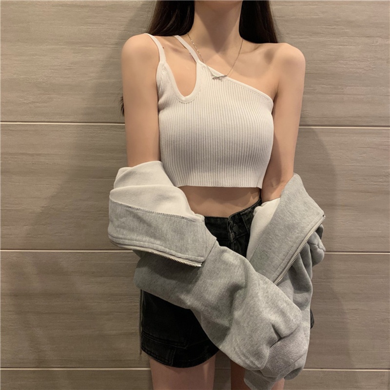 Áo Tank Top Dệt Kim Hai Dây Một Bên Vai Gợi Cảm Cho Nữ