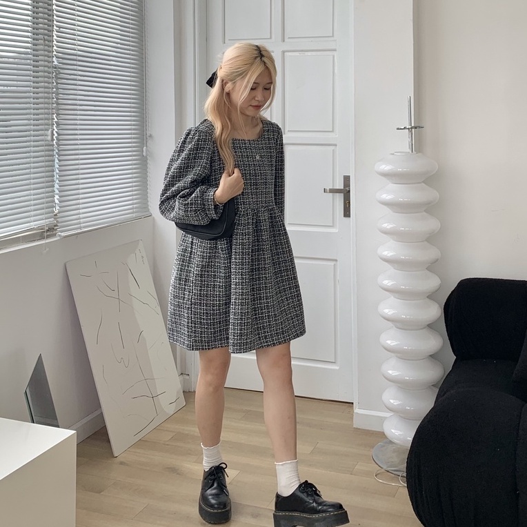Váy tweed dáng BBD cổ vuông TKV51 LOLLIE STUDIO