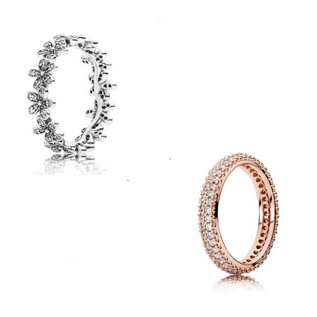 Pandora nhẫn mạ bạc 925 hình hoa cúc đính đá thời
