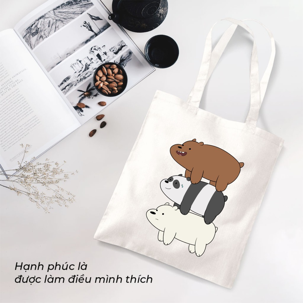 Túi Tote canvas đeo vai in hình 3 chú gấu dành cho cô nàng dễ thương