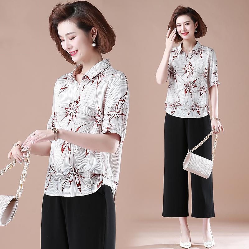 Áo Sơ Mi Voan Tay Ngắn Họa Tiết Chấm Bi Dáng Rộng Thời Trang Mùa Hè Cho Nữ Trung Niên