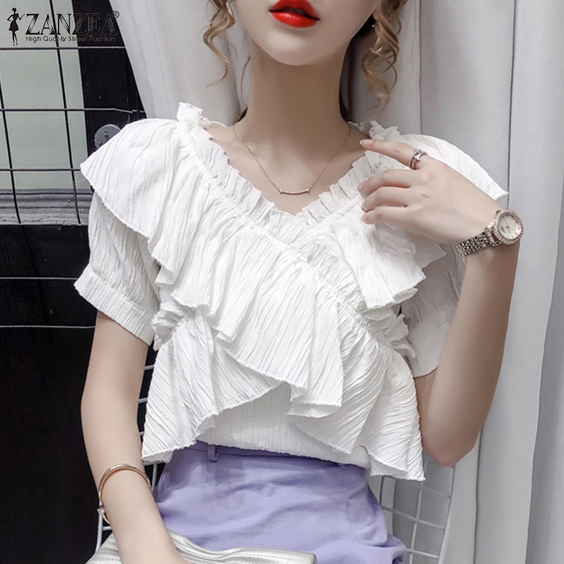 Zanzea Áo Nữ Tay Ngắn Cổ Chữ V Thời Trang Đường Phố Hàn Quốc