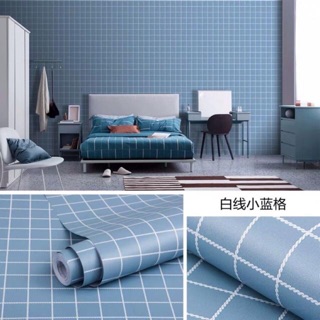 10 mét giấy dán tường sẵn keo kẻ caro nhỏ màu xanh dương hàng siêu đẹp