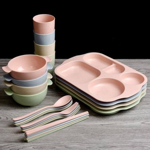 Khay ăn dặm 5 ngăn 6 món, khay đựng thức ăn văn phòng lúa mạch