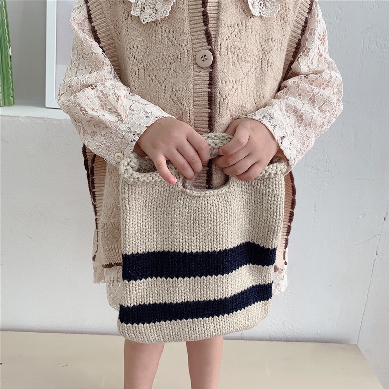 Túi Xách Đeo Vai Đan Len Kẻ Sọc Thời Trang Mùa Thu Hàn Quốc Mới 2022 Cho Bé
