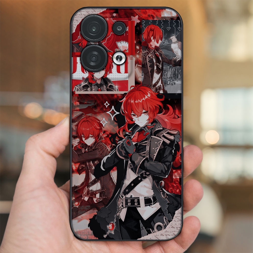 Ốp lưng Oppo Reno 8 5G viền đen in hình Diluc Genshin Impact