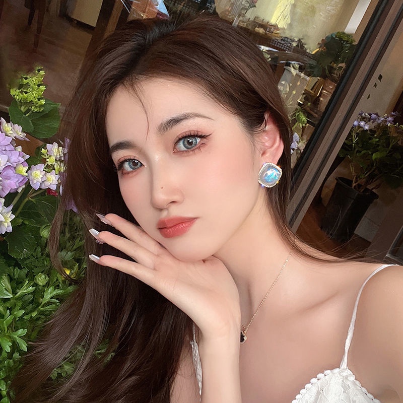 Bông Tai Hình Vuông Bằng Bạc 925 Đính Ngọc Trai Lấp Lánh Sang Trọng Thời Trang Cho Nữ