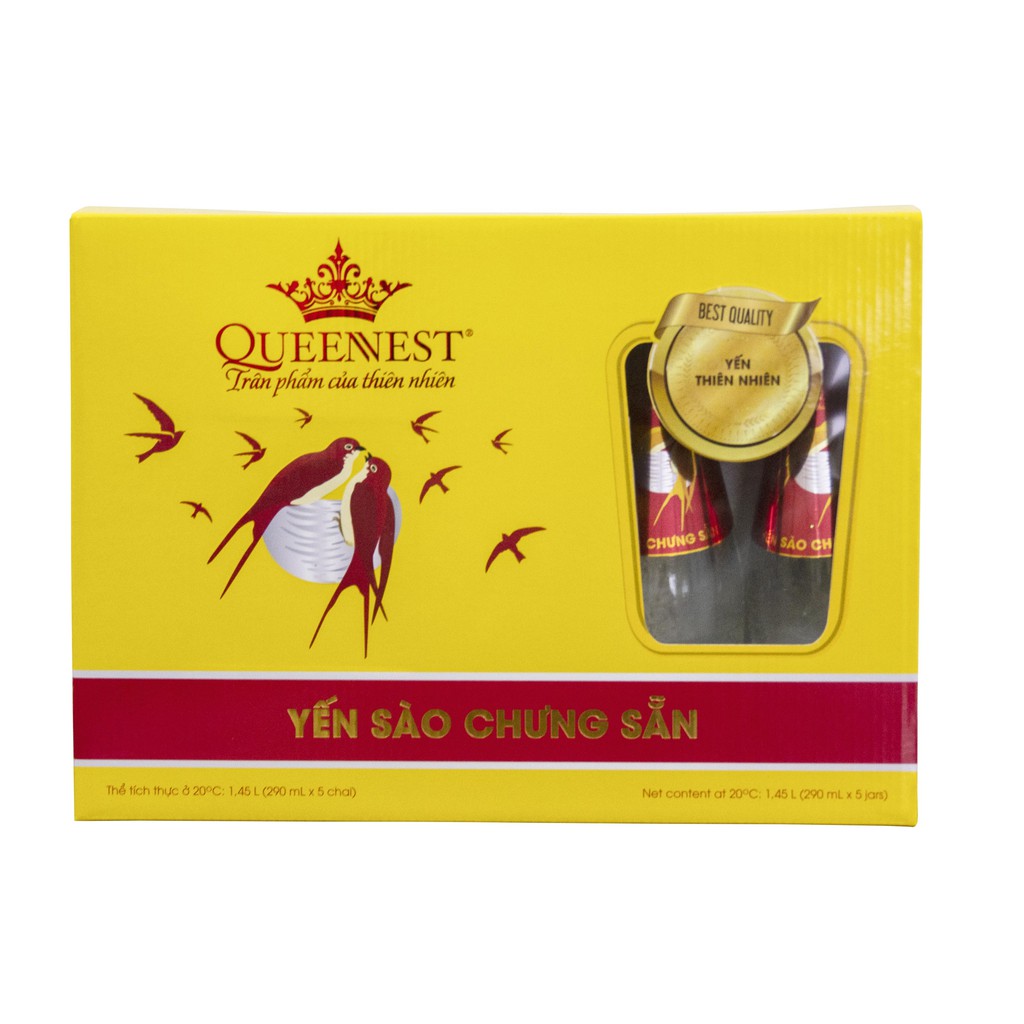 Yến sào chưng sẵn QUEENNEST 7% - Hương dưa lưới (Hộp 5 chai x 290ml)