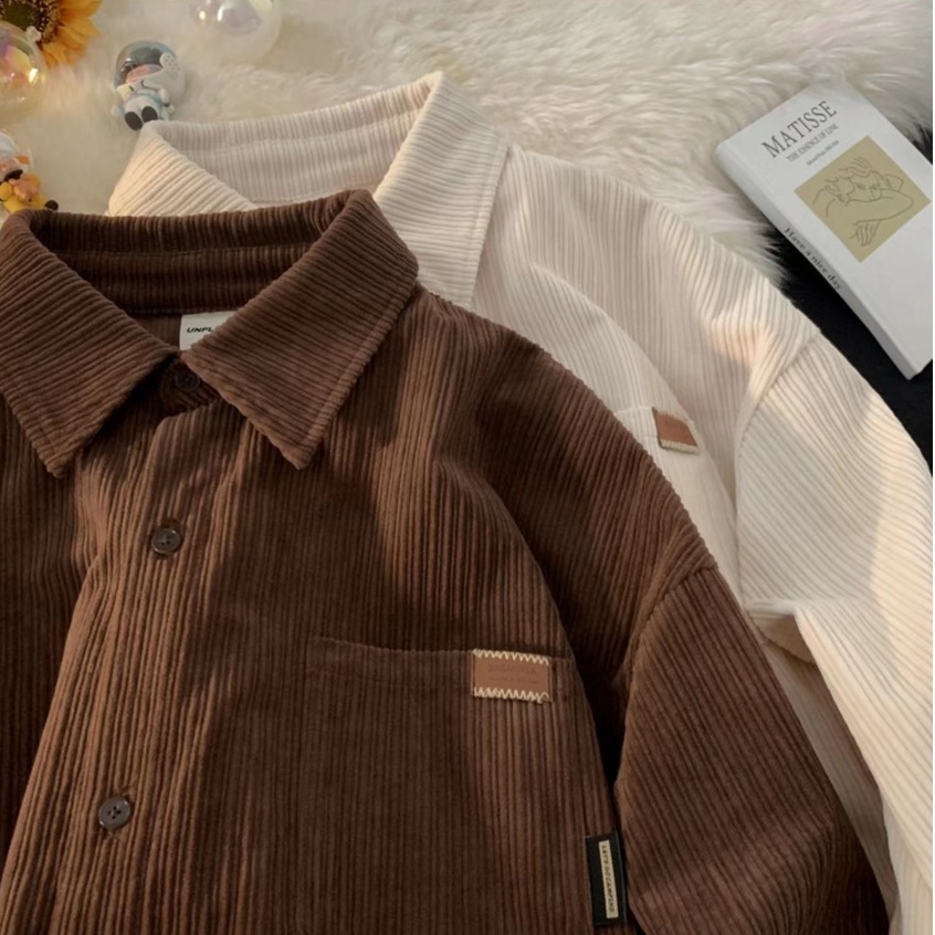 Áo Khoác Sơ Mi Nhung Kẻ Tay Dài Dáng Rộng Phong Cách Thời Trang Retro Mỹ Cho Nam Giới Có Size S-3XL