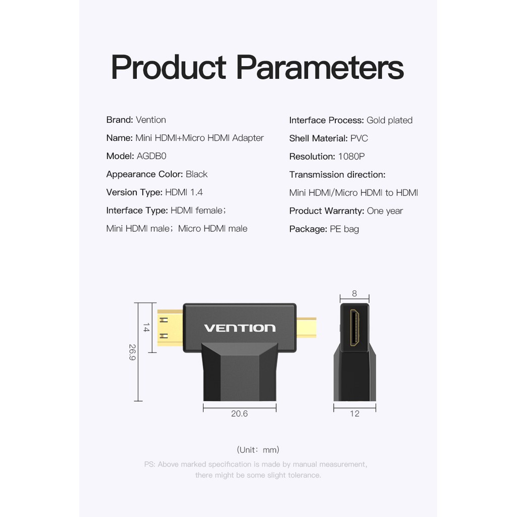 Đầu chuyển Mini HDMI + Micro HDMI to HDMI Vention AGDB0 - BEN