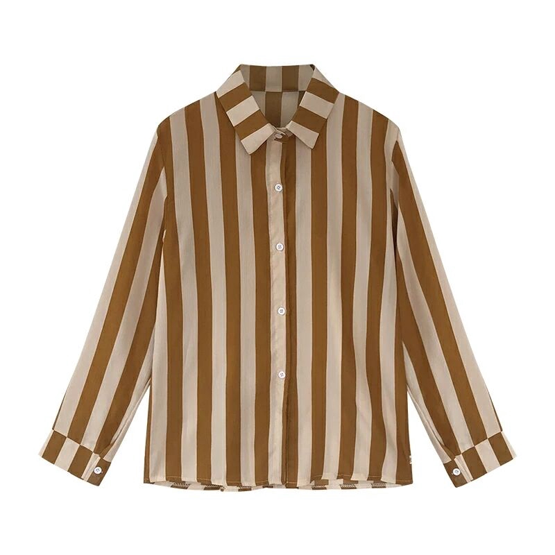 IELGY  Áo Sơ Mi Tay Dài Dáng Ôm Họa Tiết Kẻ Sọc Thời Trang Dành Cho Nữ