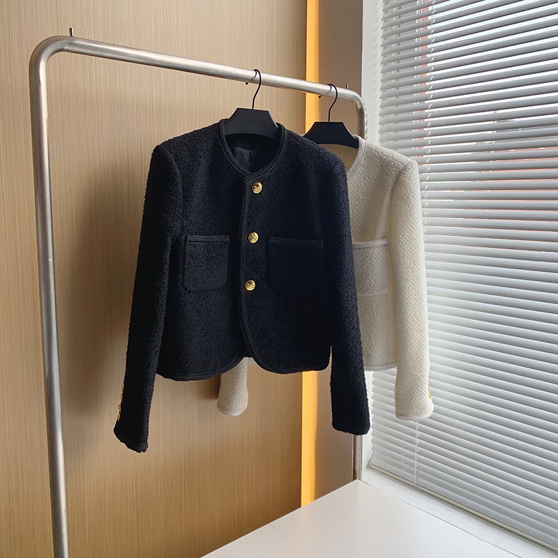 Áo khoác sang trọng chất dạ tweed hai màu trắng đen