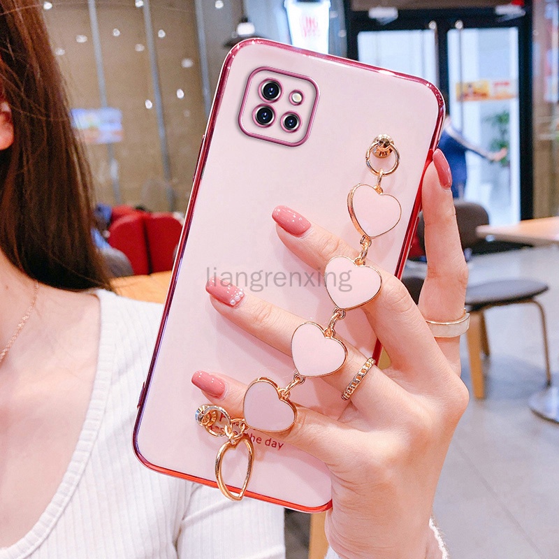 Ốp lưng Samsung A22 4g samsung A22 5G Ốp điện thoại silicon mềm gắn dây đeo cổ tay hình trái tim cho Samsung A22 4g A22 5G