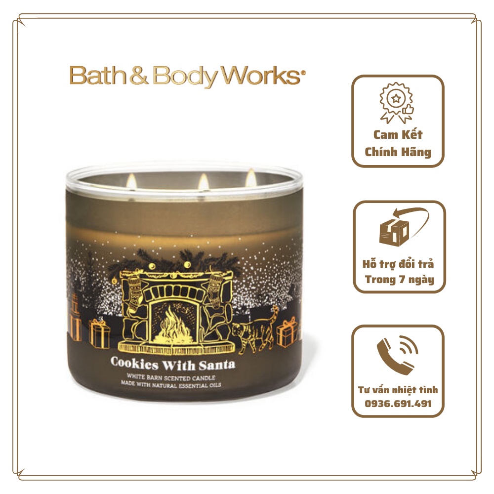 < BBW USA > Nến thơm Bath & Body Works COOKIES WITH SANTA 3 bấc 411g
