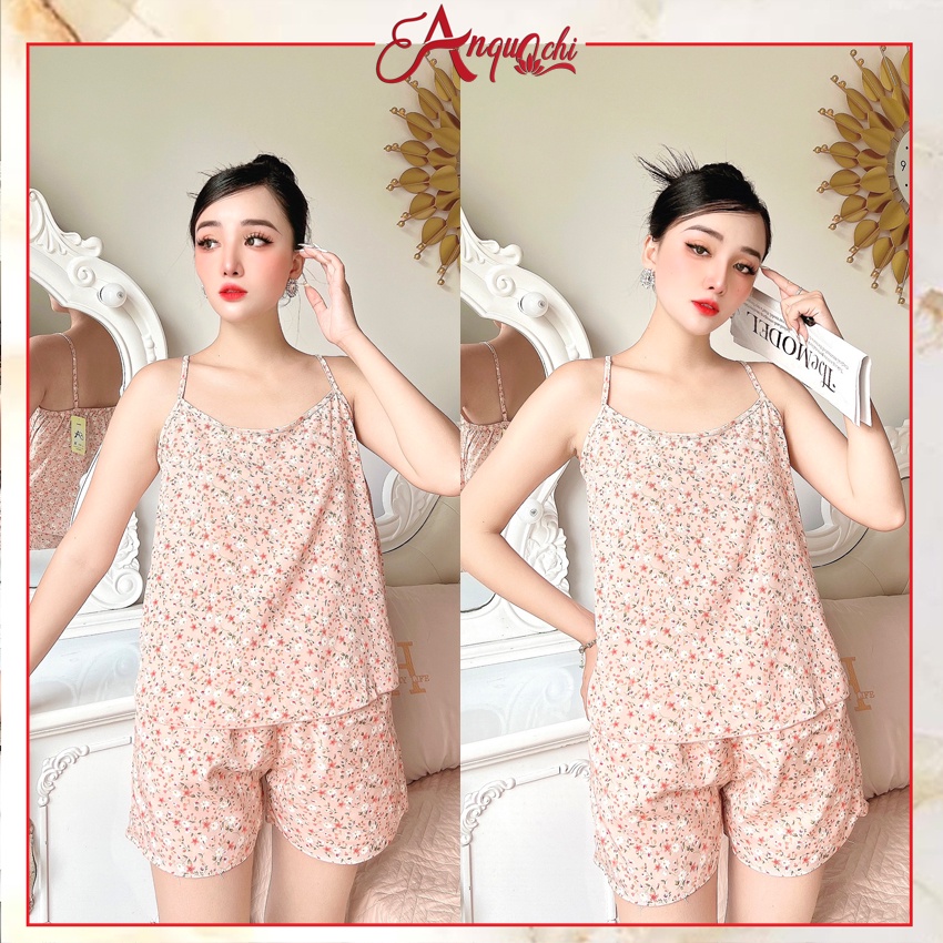 Đồ Bộ Nữ Mặc Nhà Anquachi Quần Đùi Áo 2 Dây Lụa Hoa Nhí Lưng Thun Mặc Ở Nhà Đẹp Đi Chơi Dễ Thương S077