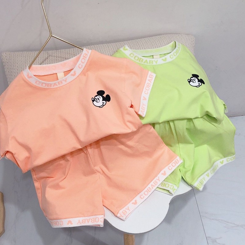 Bộ Cộc Tay Cho Bé In Hình Mickey Dễ Thương, Bộ Cộc Tay Bé Gái, Trai Mặc Đều Xinh - Sâu Shop Thời Trang Trẻ Em