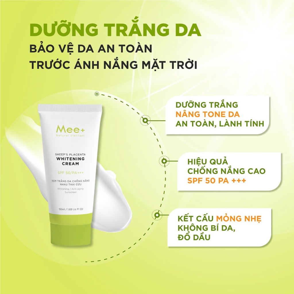 Kem trắng da chống nắng nhau thai cừu SPF 50 PA+++ chống UV nâng tông MEE NATURAL 50ml