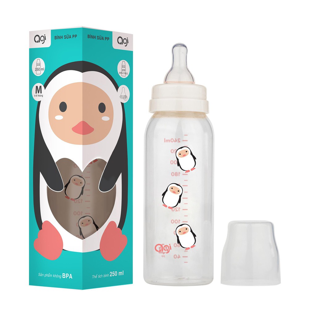 Bình sữa Agi cổ hẹp 250ml nhựa PP cao cấp kháng khuẩn phiên bản mới không chứa BPA an toàn cho bé