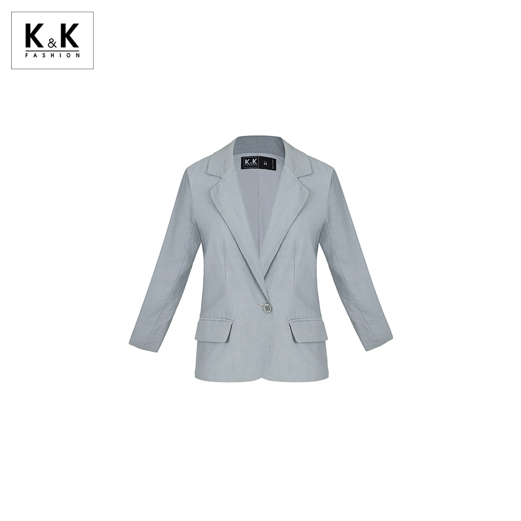 Áo Khoác Blazer 2 Lớp Túi Đắp K&amp;K Fashion AK10-15 Màu Xanh Tay Dài Chất Liệu Đũi