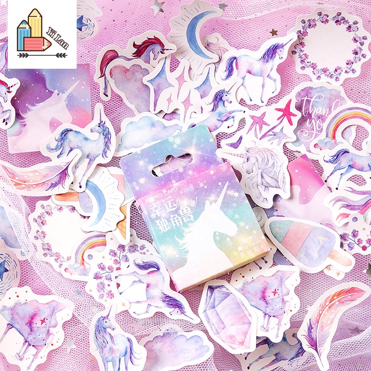 Set 46 Tờ Hình Dán Kỳ Lân May Mắn Trang Trí Sổ Tay DIY