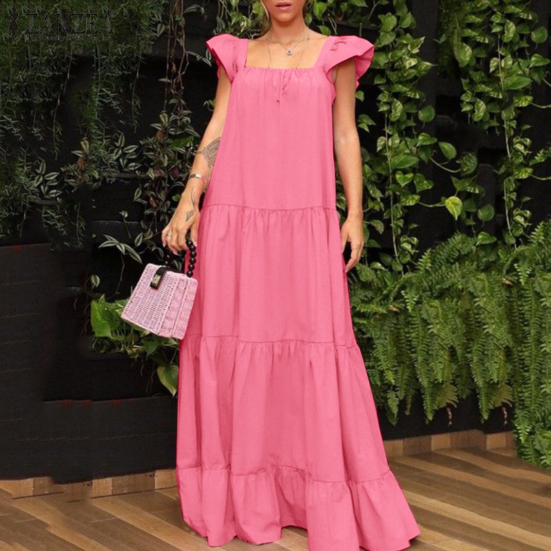 Đầm dài Zanzea không tay cổ vuông hợp thời trang cho nữ