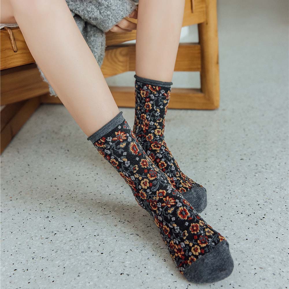 Vớ Cotton Thêu Họa Tiết Hoa Cổ Điển Dành Cho Nữ