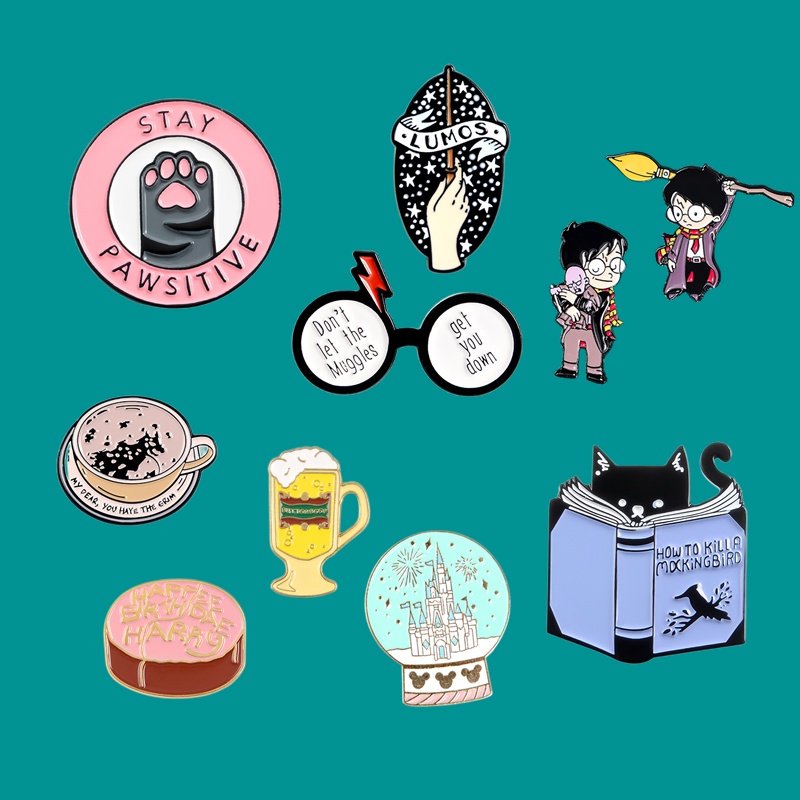 Huy hiệu tráng men QIHE JEWELRY 11 mẫu tùy chọn hoạt hình phù thủy Harry Potter gắn balo cổ áo