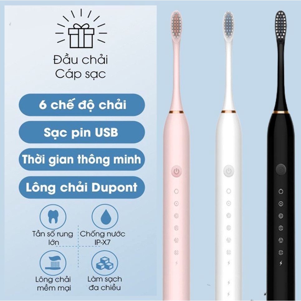 Bàn chải điện Sonic X3 pro đánh răng tự động với lông chải mềm mịn dành cho người lớn và trẻ em