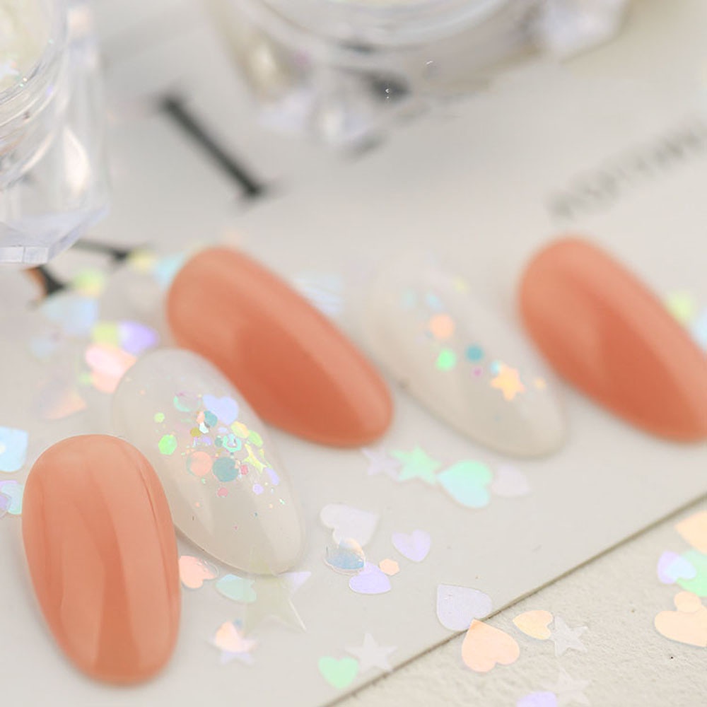 [Hàng mới về] Hộp phụ kiện sequin trang trí móng nghệ thuật hình tròn/ trái tim/ ngôi sao lấp lánh siêu mỏng DIY