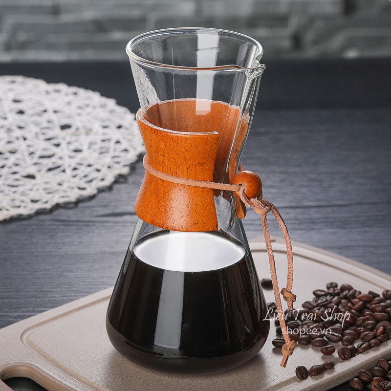 Bình chemex pha cà phê pour over drip brew v60 thủy tinh