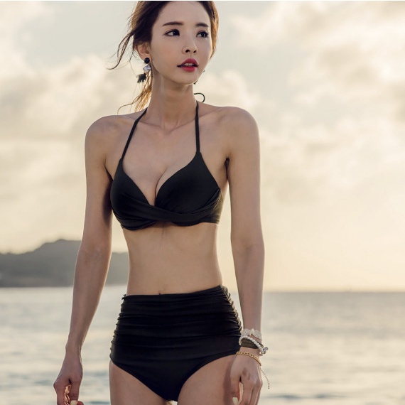 Bikini 2 mảnh đen cạp cao che khuyết điểm mặc đi biển sexy SAVVY swimwuit, monokini