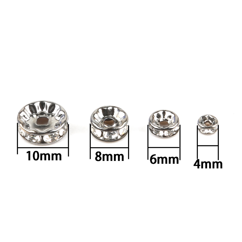 Set 50 hạt xỏ kiểu vòng tròn đính đá tùy chọn màu sắc để làm trang sức/ vòng tay DIY