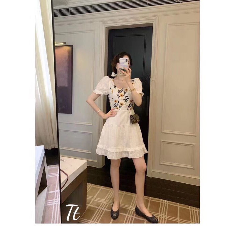 Đầm trắng hoạ tiết hoa