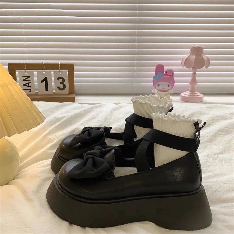 Giày Búp Bê Da Đế Dày Đính Nơ To Kiểu Nhật Bản Thời Trang Mùa Hè 2022 Mới
