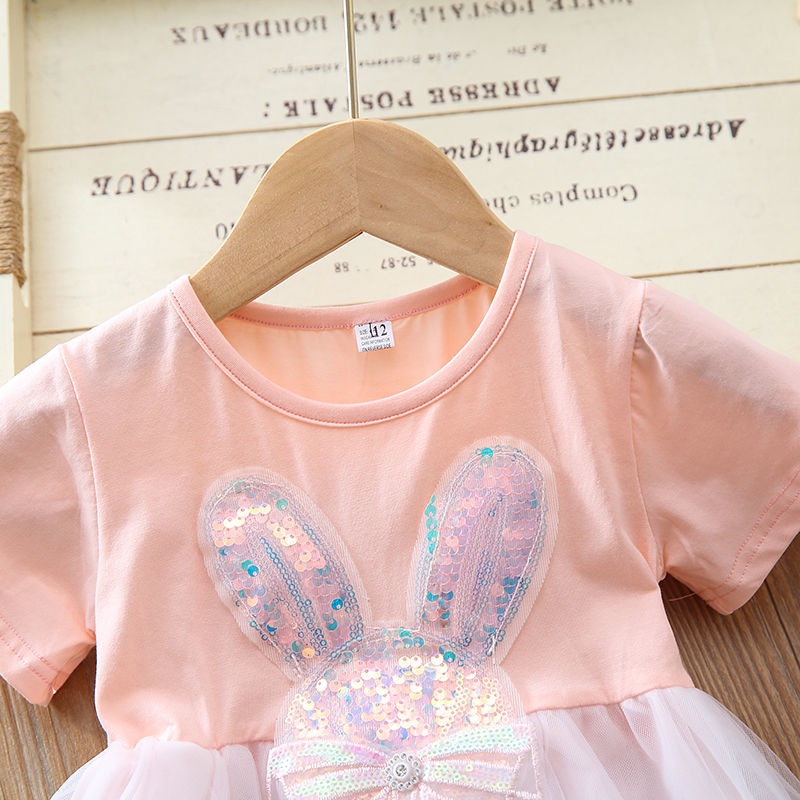 Đầm Công Chúa Phối Lưới Đính Kim Sa Tai Thỏ Kiểu Hàn Quốc Thời Trang Mùa Hè 2022 Dễ Thương Cho Bé Gái